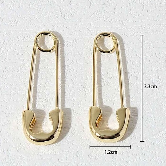 Gold Safety Pin Earrings - Picture 5 of 8
